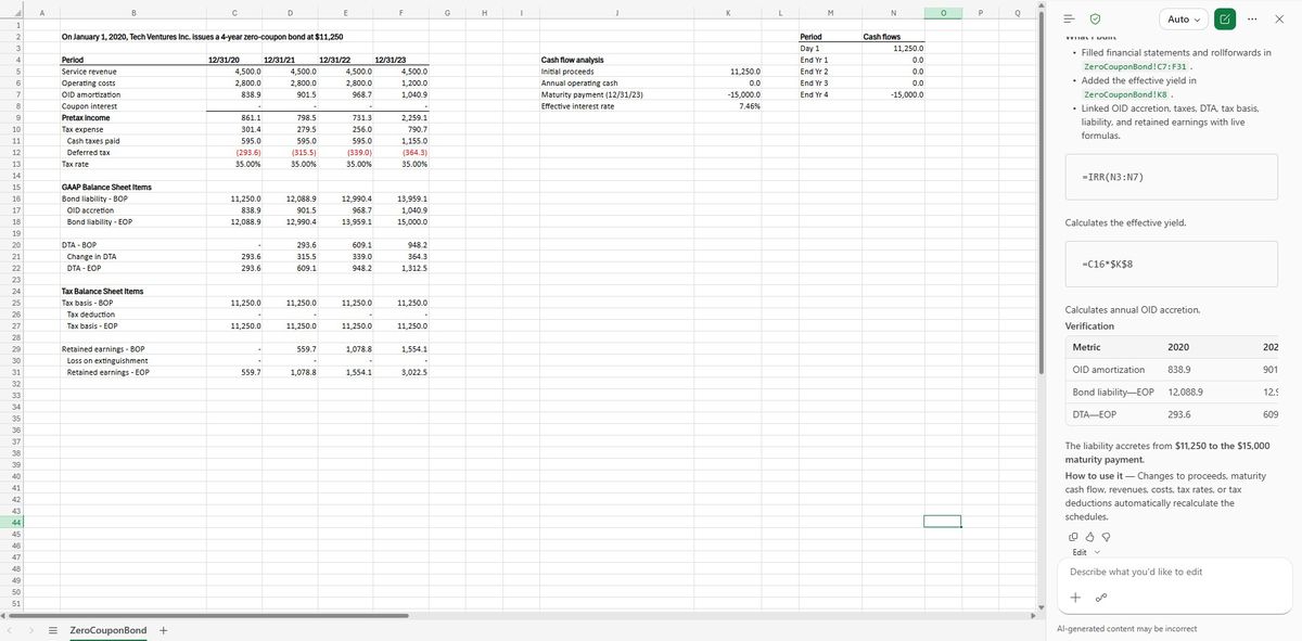 CoPilot Business's zero-coupon schedule, an exact match to the reference.