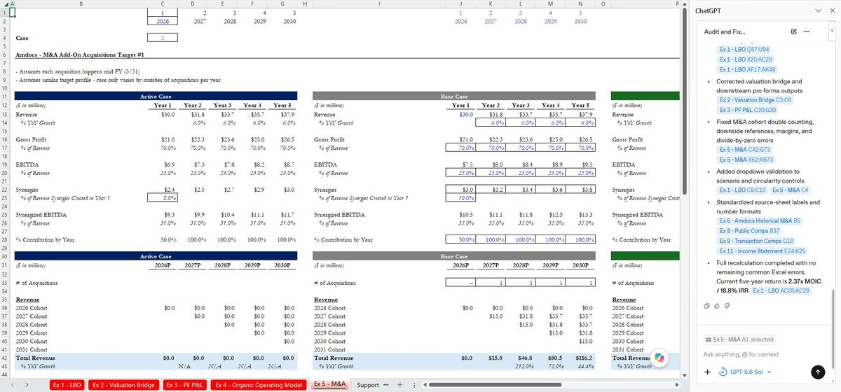ChatGPT's fixed model with re-derived returns that diverge from the reference.